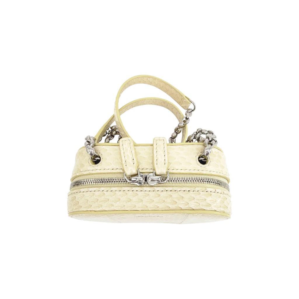 JIL SANDER Tradition Mini Snakeskin Chain Crossbody Bag in Ivory - flyKAMP