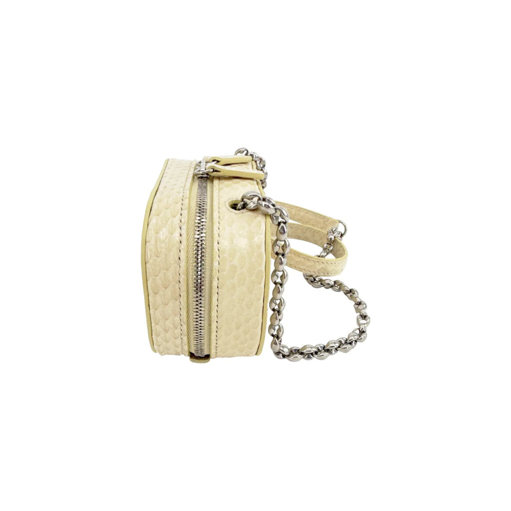 JIL SANDER Tradition Mini Snakeskin Chain Crossbody Bag in Ivory - flyKAMP