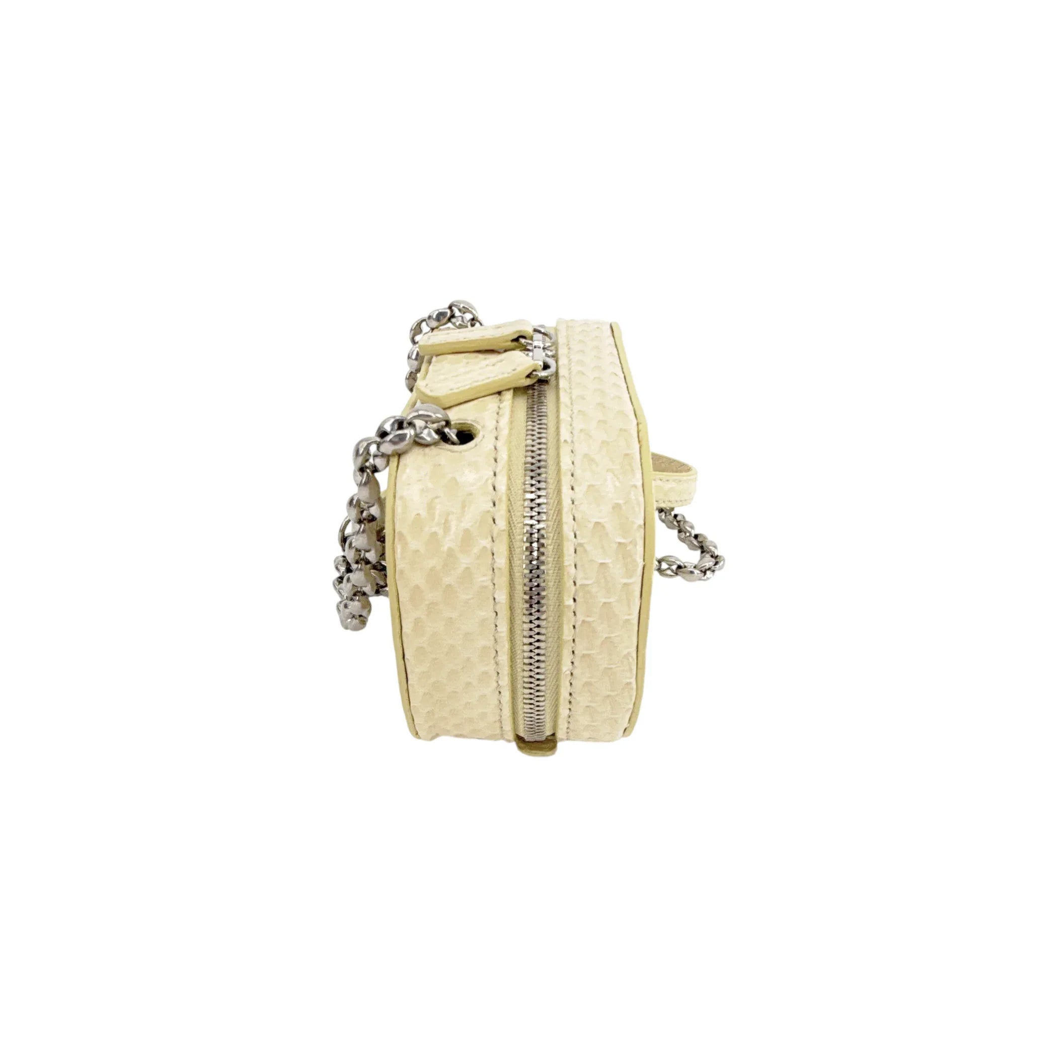 JIL SANDER Tradition Mini Snakeskin Chain Crossbody Bag in Ivory - flyKAMP