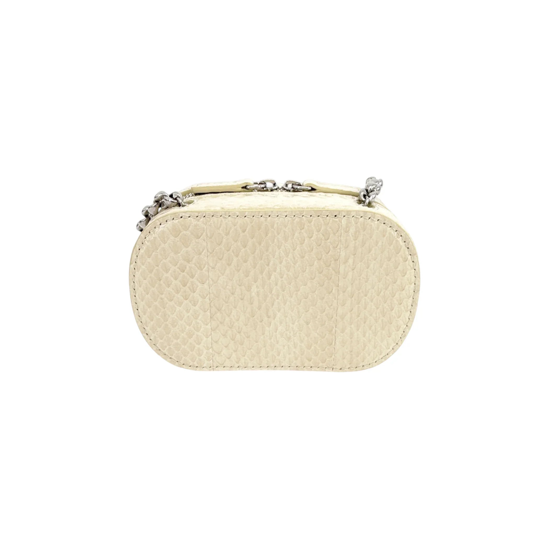 JIL SANDER Tradition Mini Snakeskin Chain Crossbody Bag in Ivory - flyKAMP