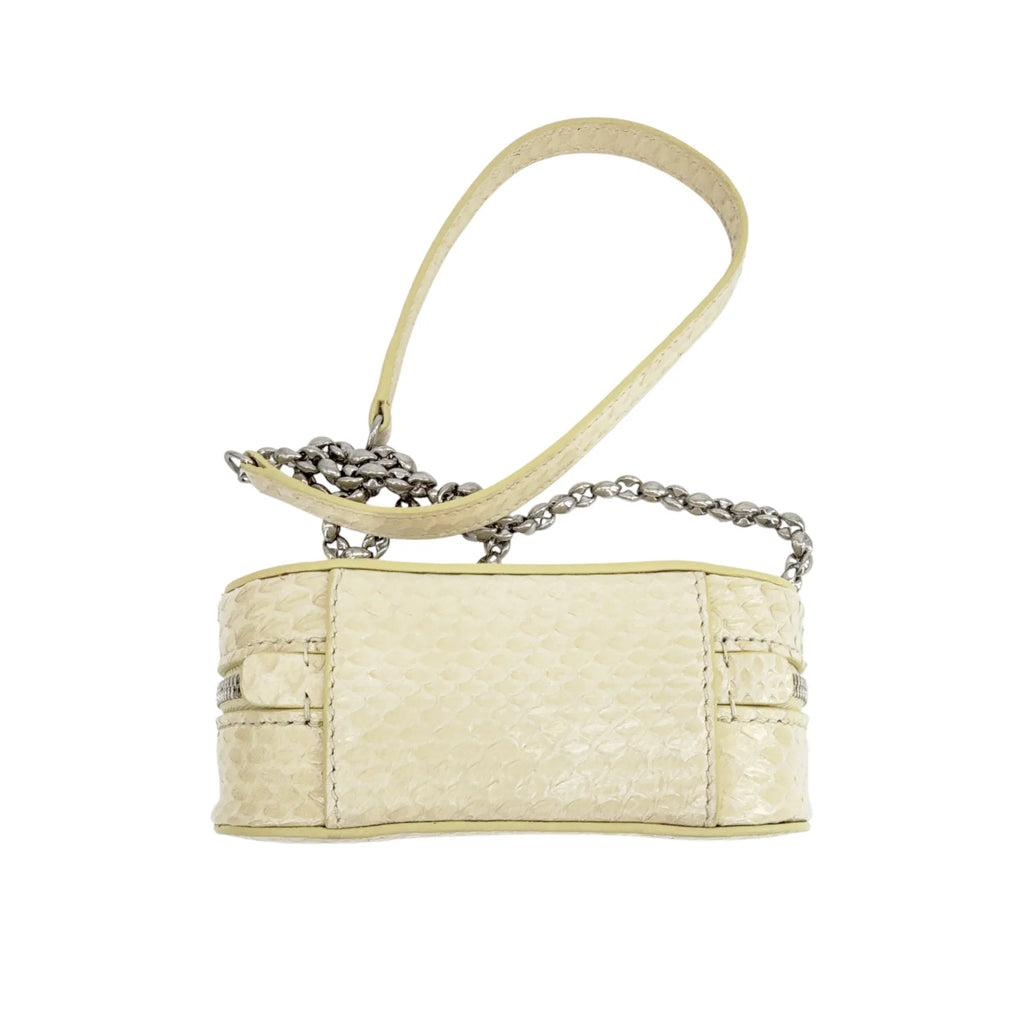 JIL SANDER Tradition Mini Snakeskin Chain Crossbody Bag in Ivory - flyKAMP