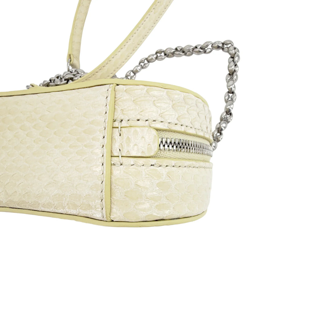 JIL SANDER Tradition Mini Snakeskin Chain Crossbody Bag in Ivory - flyKAMP