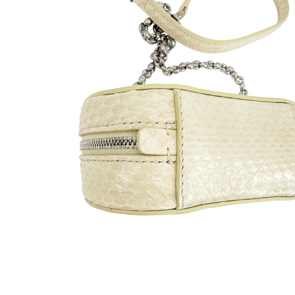JIL SANDER Tradition Mini Snakeskin Chain Crossbody Bag in Ivory - flyKAMP