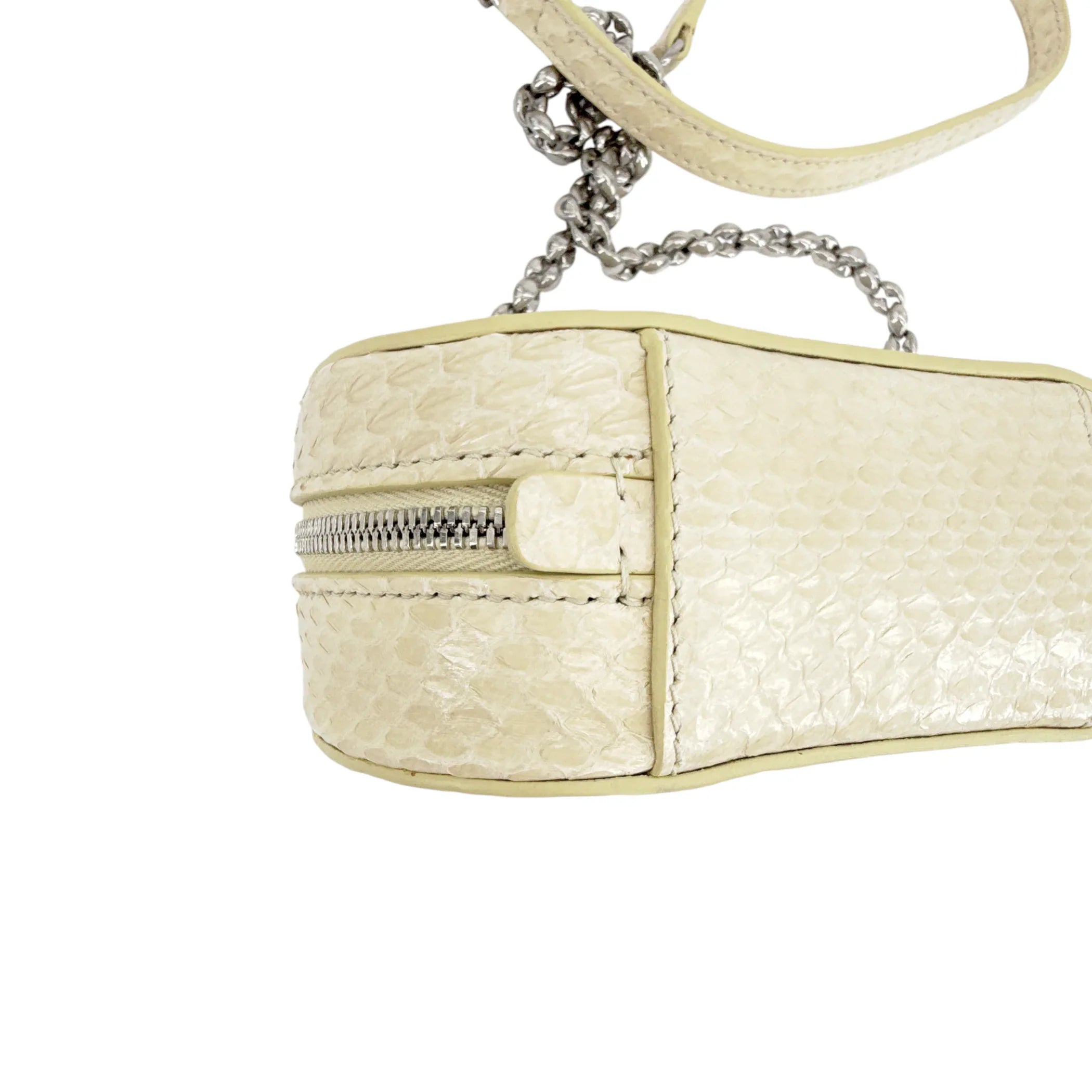 JIL SANDER Tradition Mini Snakeskin Chain Crossbody Bag in Ivory - flyKAMP