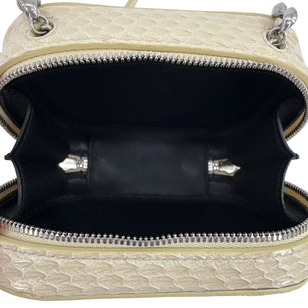 JIL SANDER Tradition Mini Snakeskin Chain Crossbody Bag in Ivory - flyKAMP