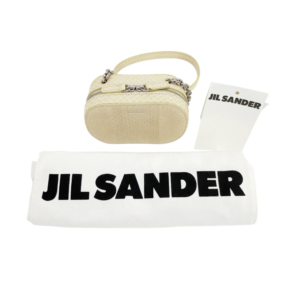 JIL SANDER Tradition Mini Snakeskin Chain Crossbody Bag in Ivory - flyKAMP
