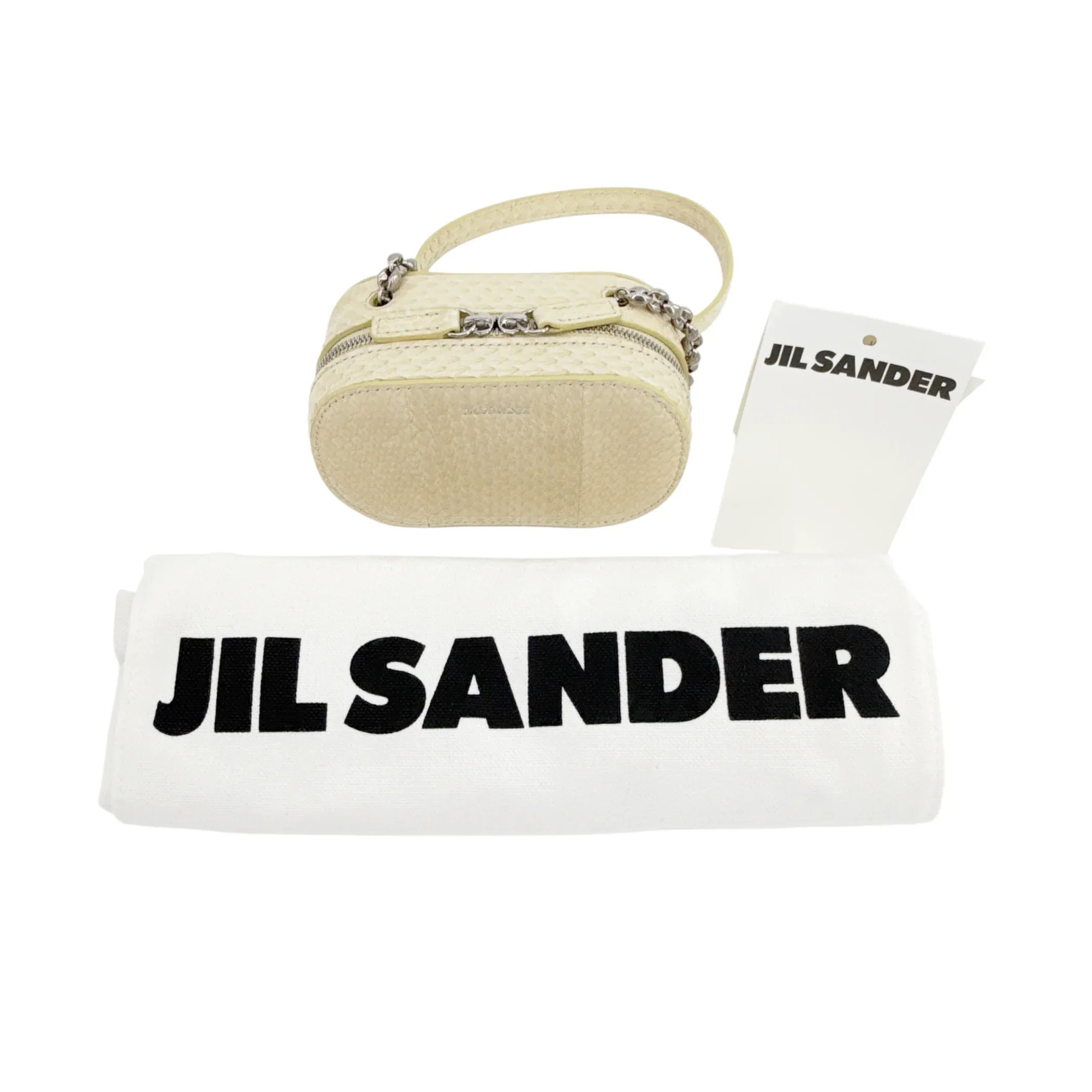 JIL SANDER Tradition Mini Snakeskin Chain Crossbody Bag in Ivory - flyKAMP