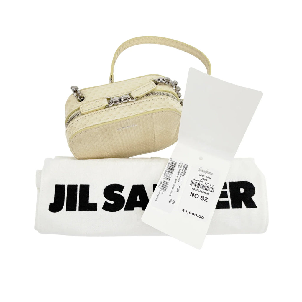 JIL SANDER Tradition Mini Snakeskin Chain Crossbody Bag in Ivory - flyKAMP
