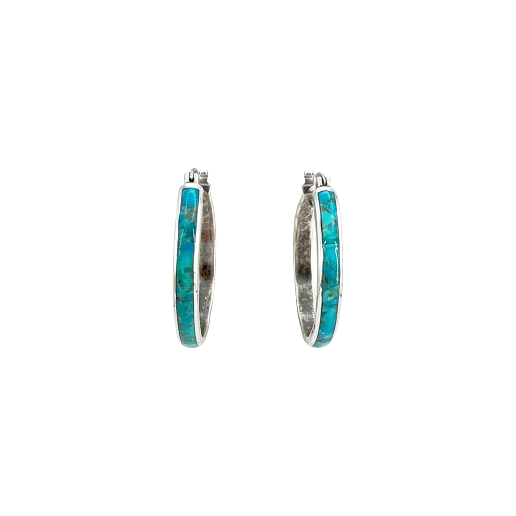 SILPADA Beginner's Luck Silver Compressed Turquoise Hoop Earrings