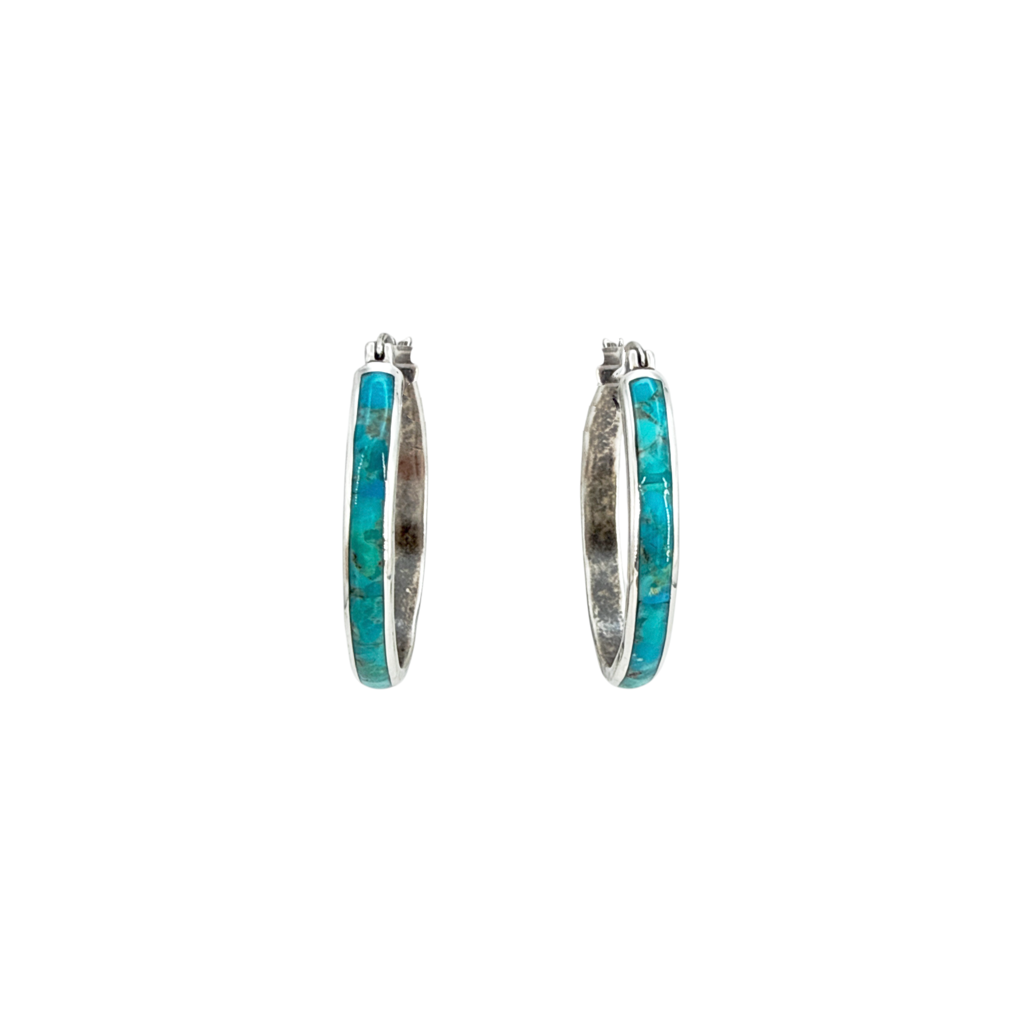 SILPADA Beginner's Luck Silver Compressed Turquoise Hoop Earrings