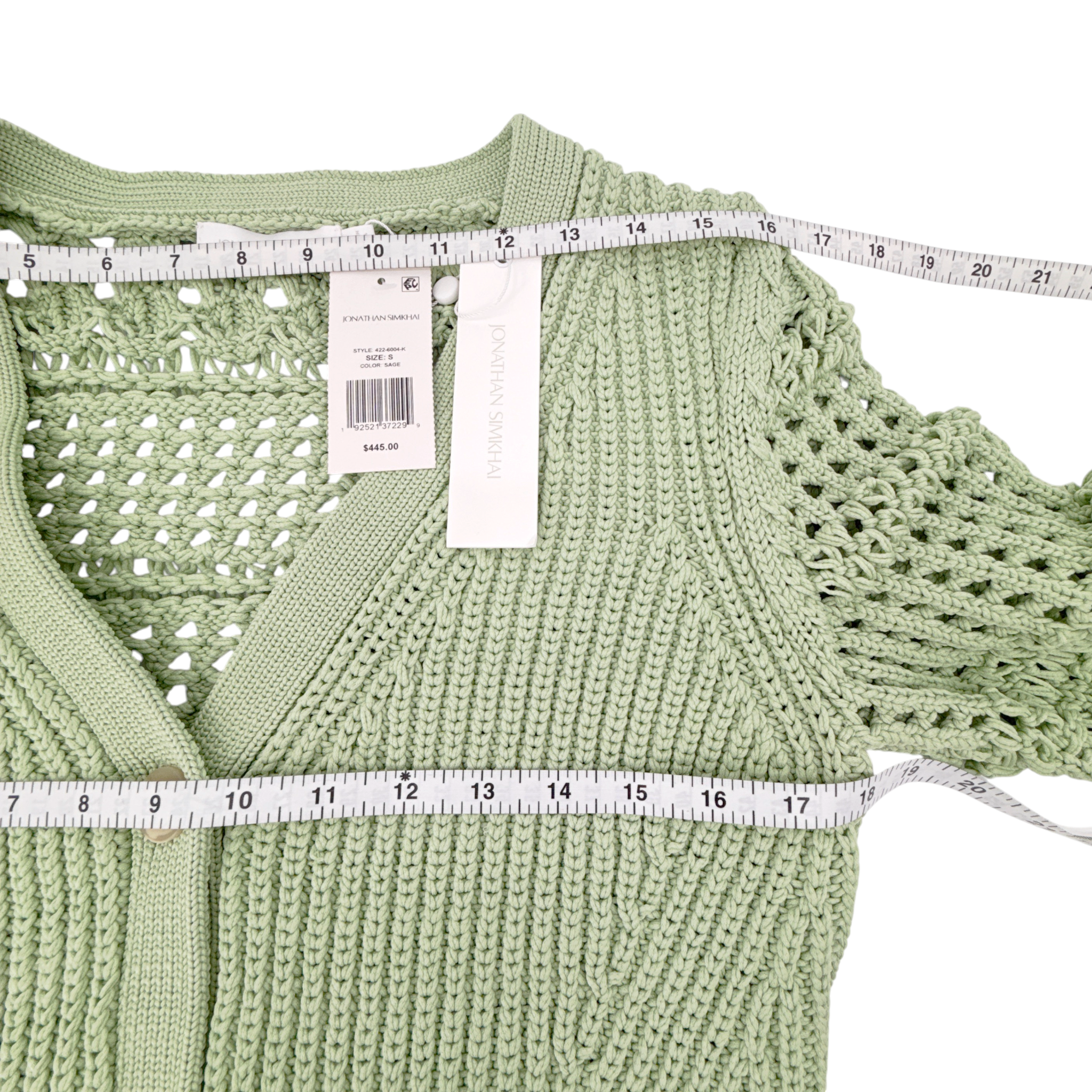 JONATHAN SIMKHAI Ambrose Crochet Cardigan in Sage S Jonathan Simkhai