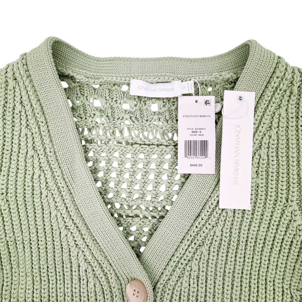 JONATHAN SIMKHAI Ambrose Crochet Cardigan in Sage S Jonathan Simkhai