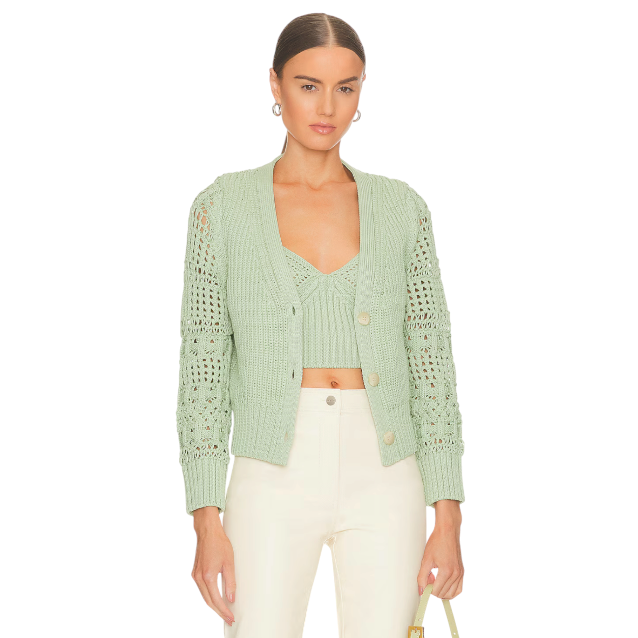 JONATHAN SIMKHAI Ambrose Crochet Cardigan in Sage S Jonathan Simkhai