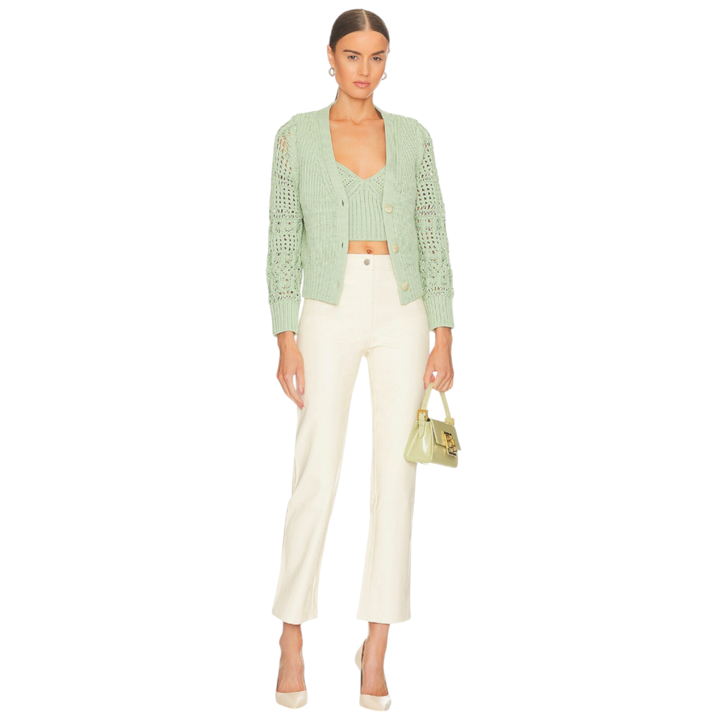 JONATHAN SIMKHAI Ambrose Crochet Cardigan in Sage S Jonathan Simkhai