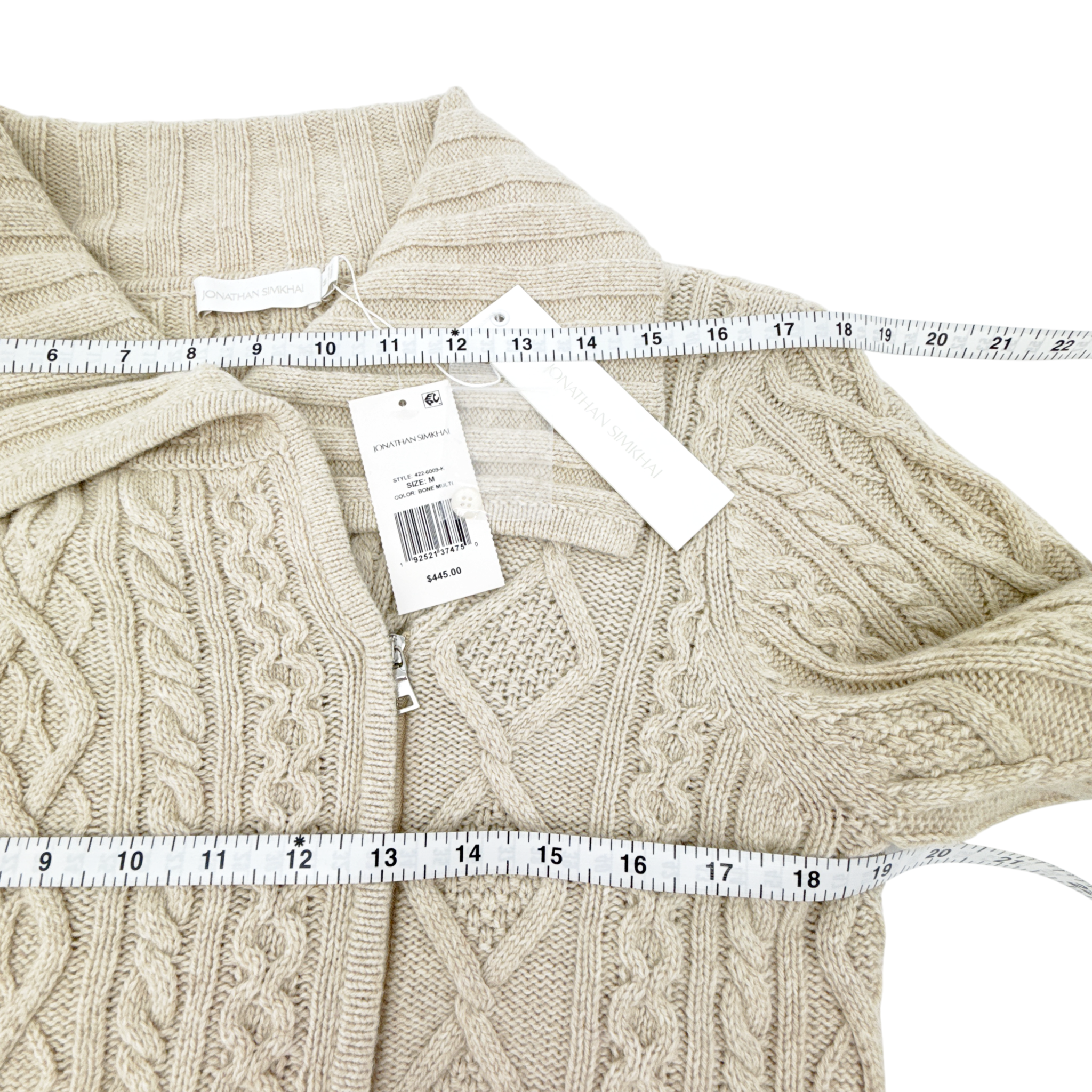 JONATHAN SIMKHAI Davina Patchwork Cardigan Jacket in Bone Multi M Jonathan Simkhai