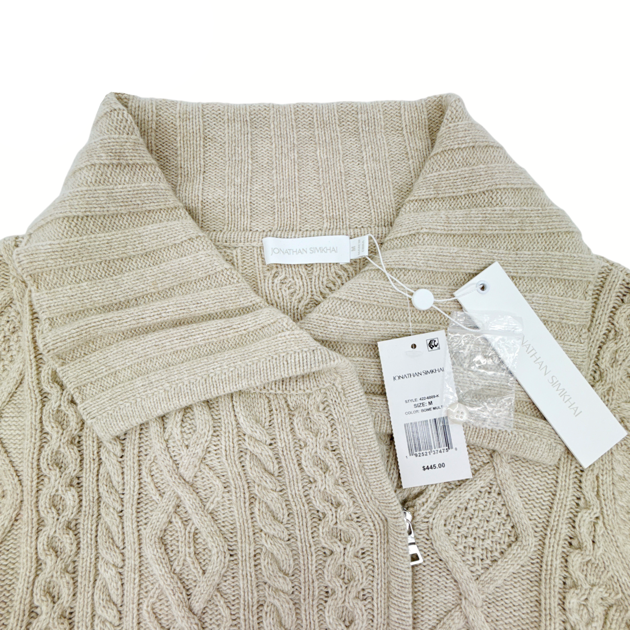 JONATHAN SIMKHAI Davina Patchwork Cardigan Jacket in Bone Multi M Jonathan Simkhai