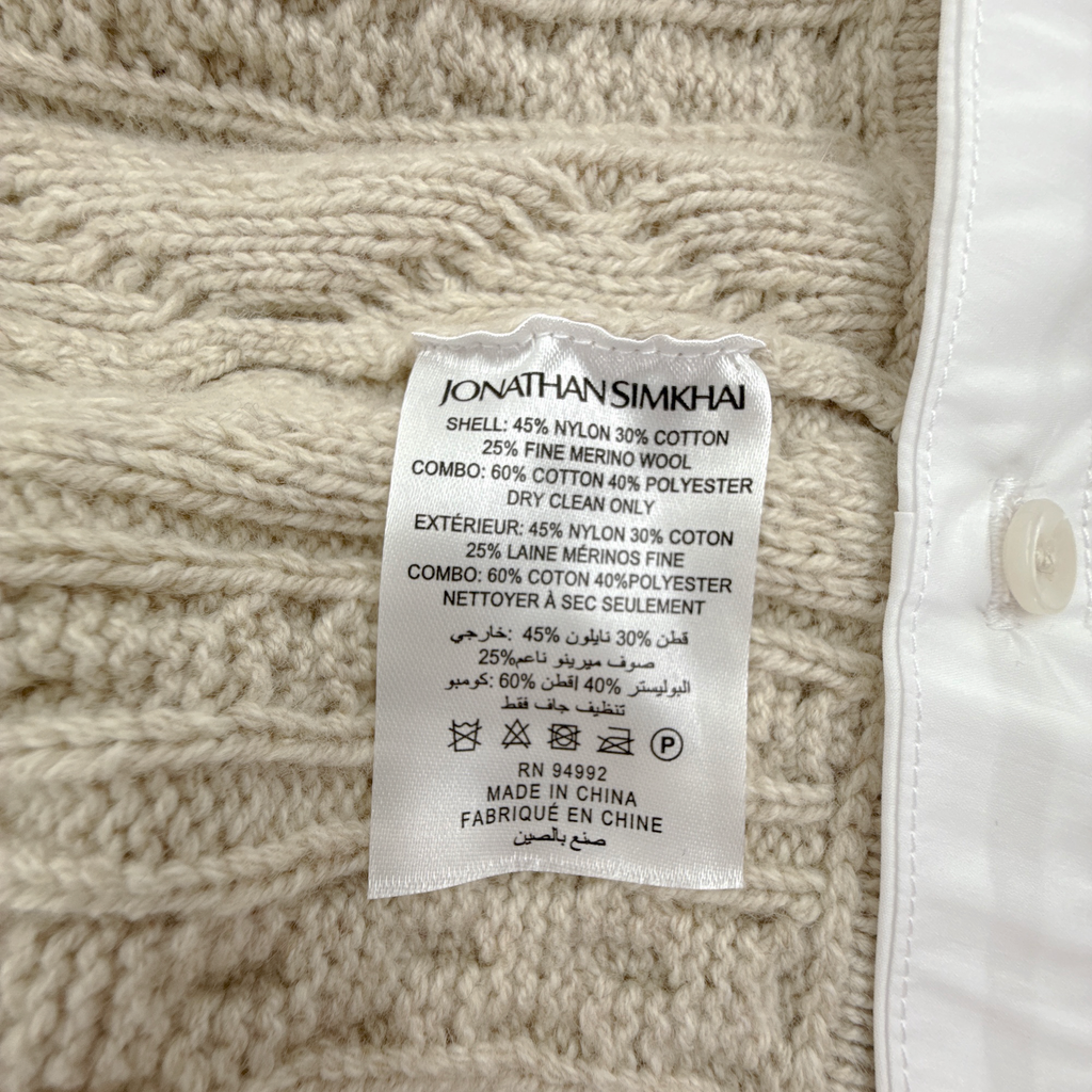 JONATHAN SIMKHAI Davina Patchwork Cardigan Jacket in Bone Multi M Jonathan Simkhai