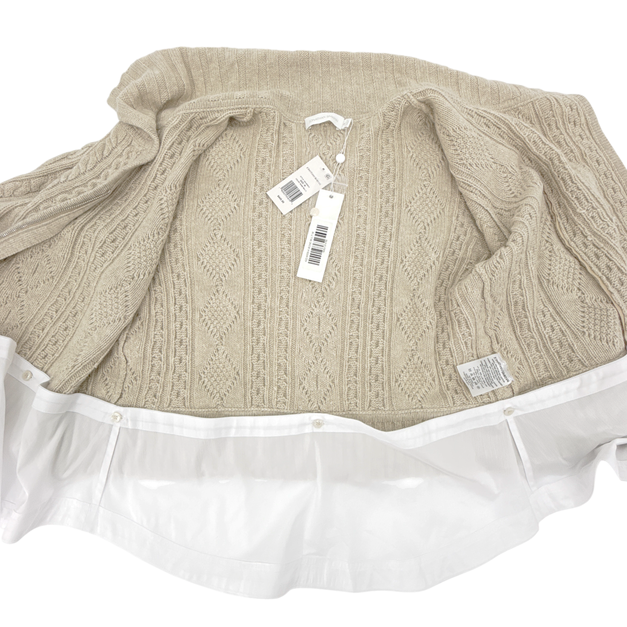 JONATHAN SIMKHAI Davina Patchwork Cardigan Jacket in Bone Multi M Jonathan Simkhai