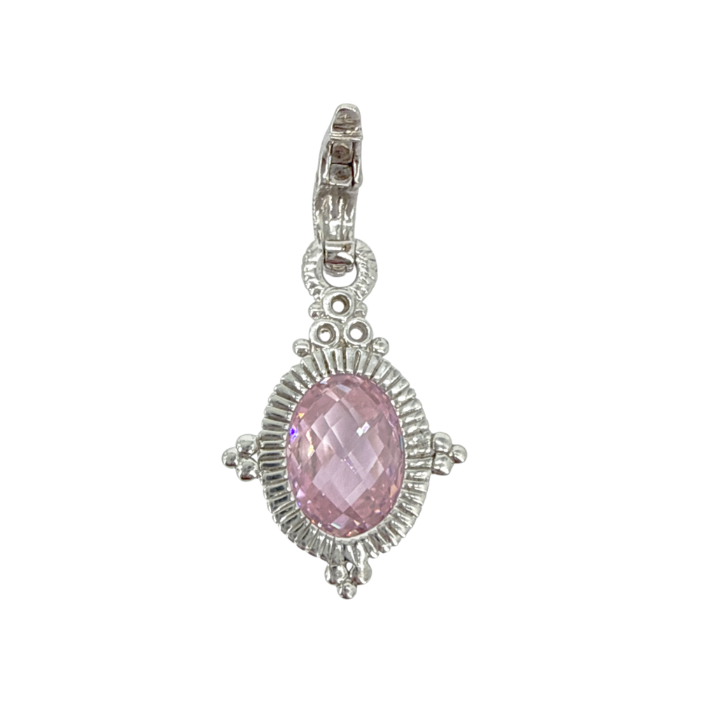 JUDITH RIPKA Sterling Silver Crystal Station Pendant Necklace with Pink CZ Judith Ripka