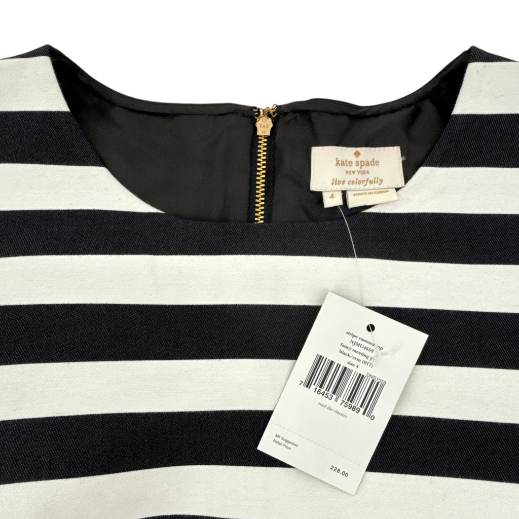 KATE SPADE Stripe Ramona Top in Black & Cream 4|S Kate Spade New York