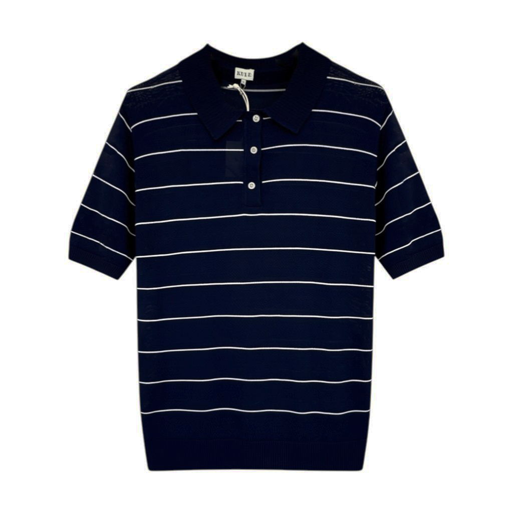 KULE Knit Polo Sweater in Navy L Kule