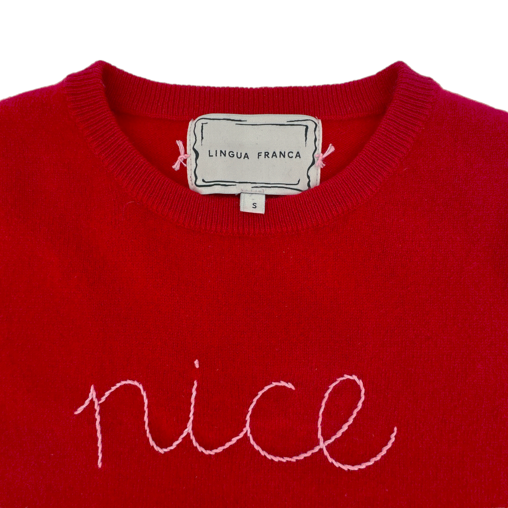 LINGUA FRANCA Nice Naughty Cashmere Crew in Red LINGUA FRANCA