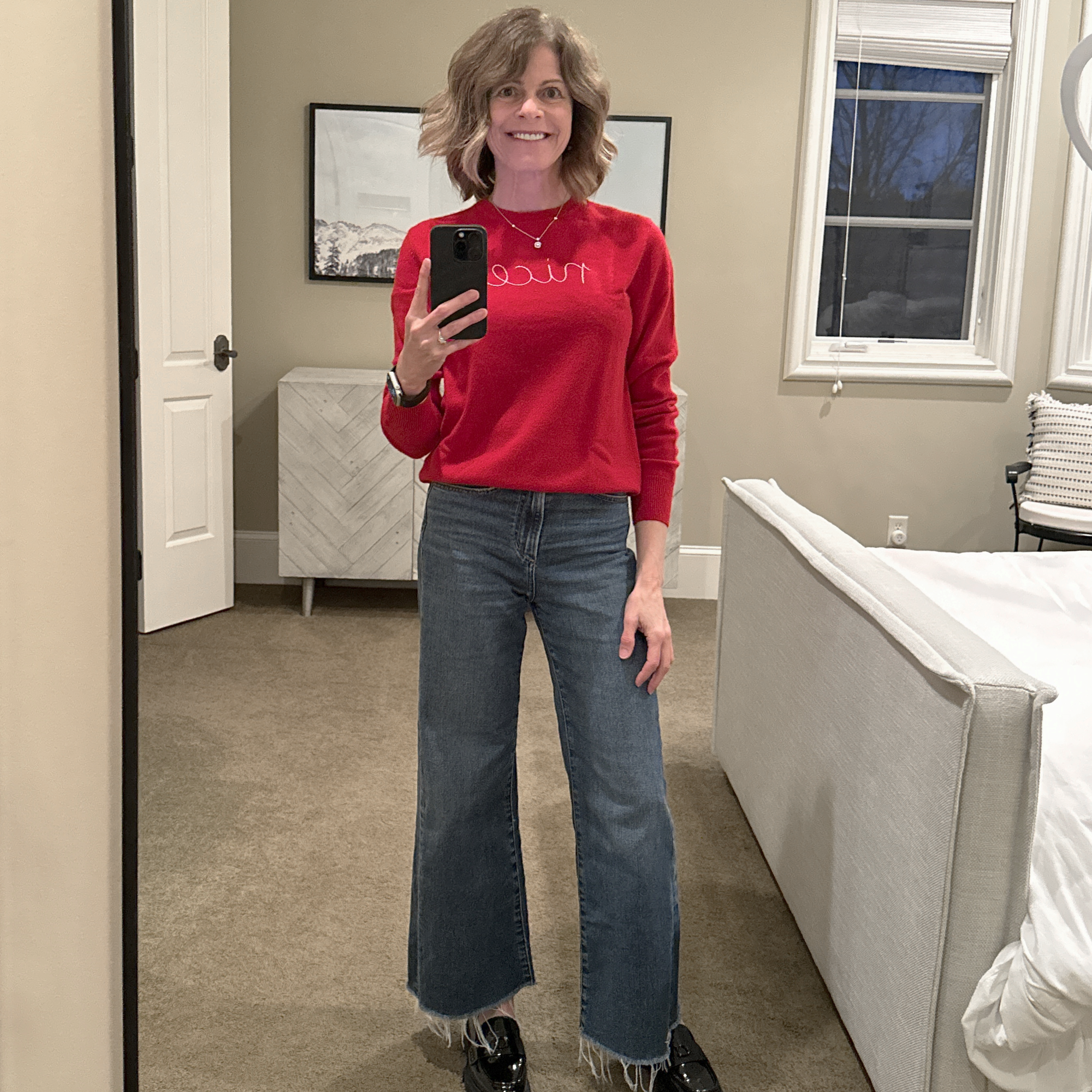 LINGUA FRANCA Nice Naughty Cashmere Crew in Red LINGUA FRANCA
