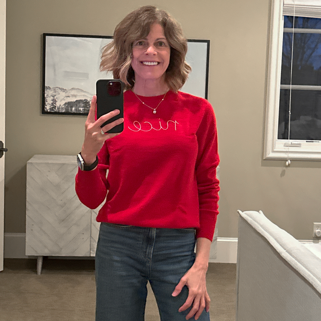 LINGUA FRANCA Nice Naughty Cashmere Crew in Red LINGUA FRANCA