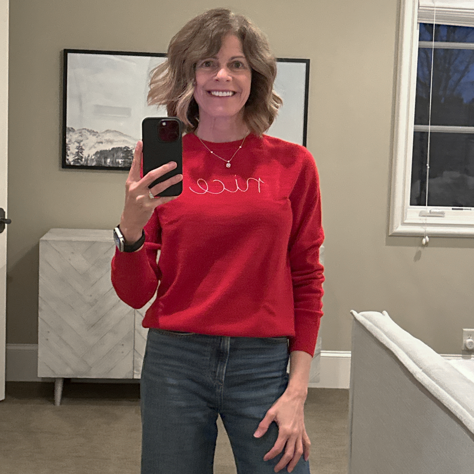 LINGUA FRANCA Nice Naughty Cashmere Crew in Red LINGUA FRANCA