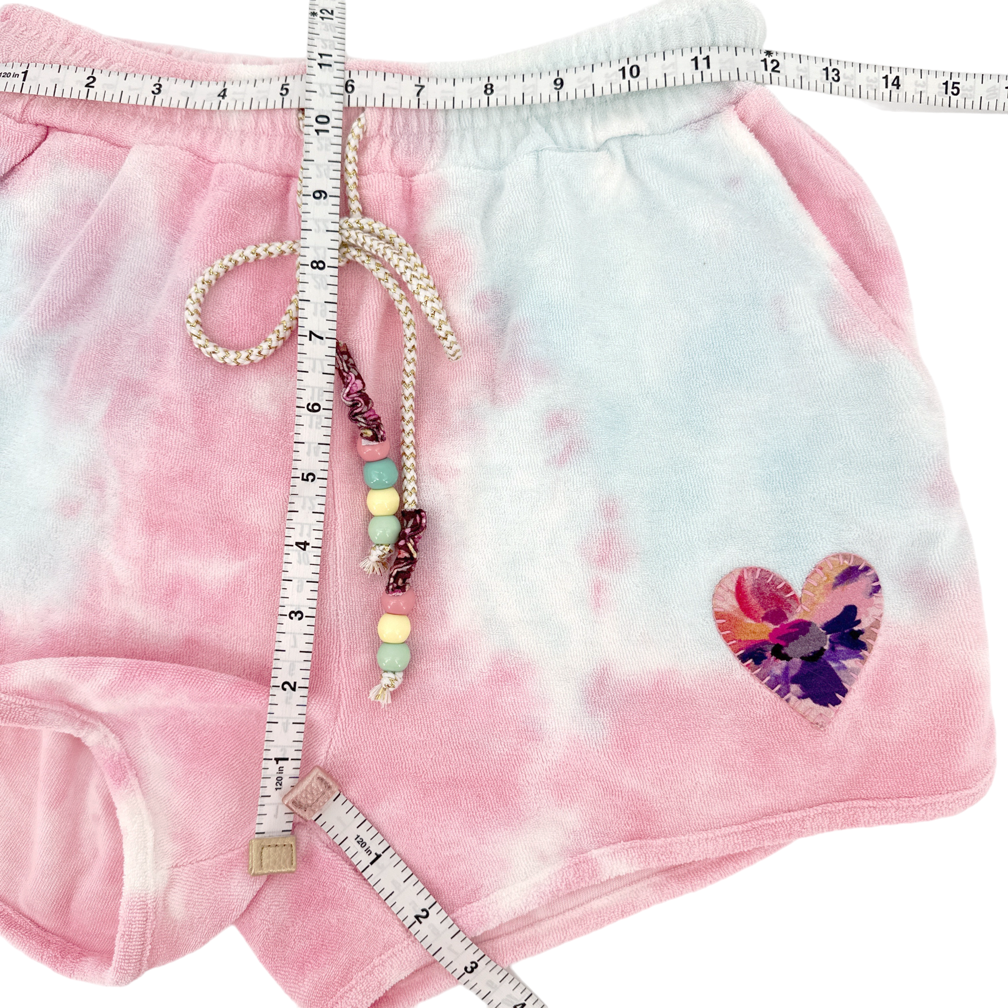 LOVESHACKFANCY Careen Beaded Tie-dyed Cotton Short In Cherry Fizz XS LoveShackFancy