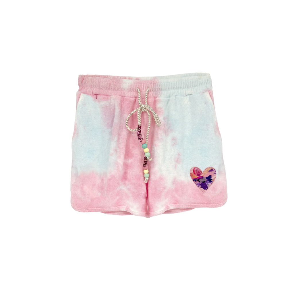 LOVESHACKFANCY Careen Beaded Tie-dyed Cotton Short In Cherry Fizz XS LoveShackFancy