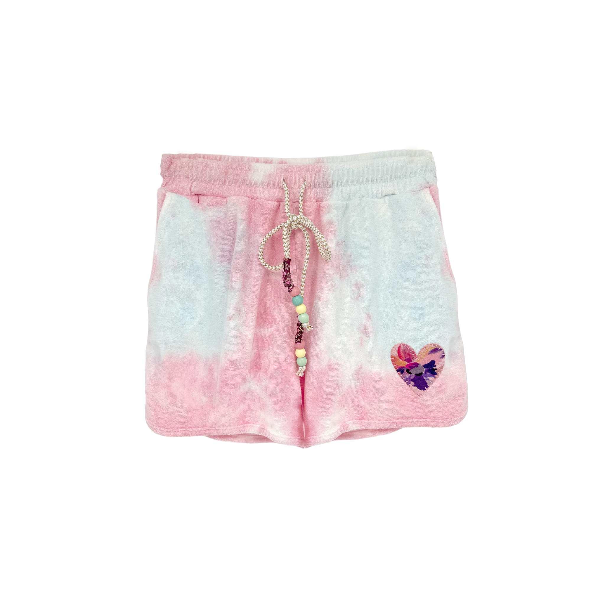 LOVESHACKFANCY Careen Beaded Tie-dyed Cotton Short In Cherry Fizz XS LoveShackFancy