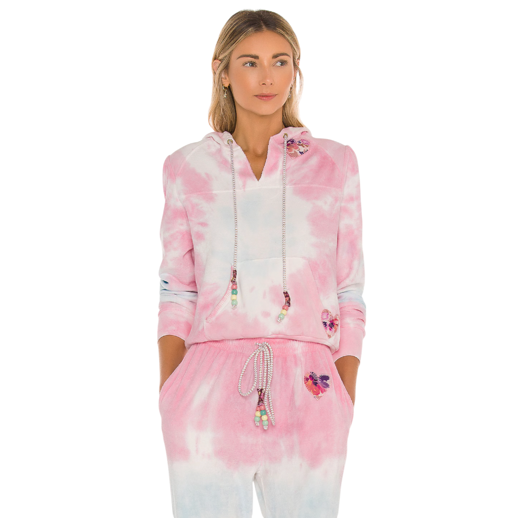 LOVESHACKFANCY Kirby Tie Dyed Terry Hoodie In Cherry Fizz S LoveShackFancy