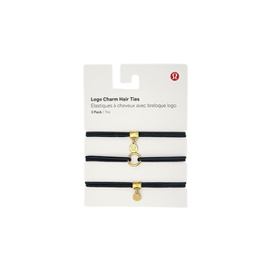 LULULEMON Logo Charm Hair Ties 3 Pack in Black & Gold