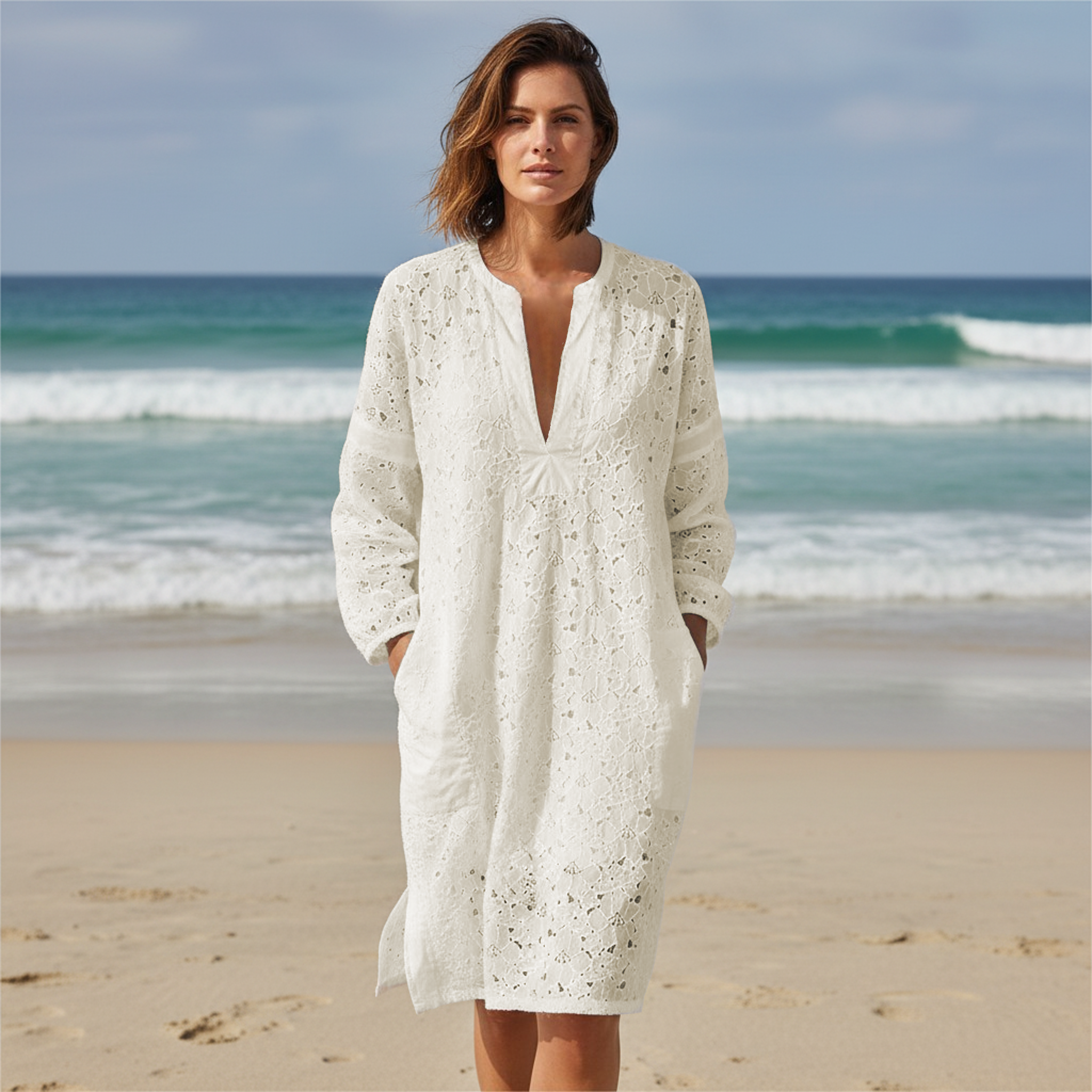 L'AGENCE Floral Lace Caftan Cover-up Dress One Size L'Agence