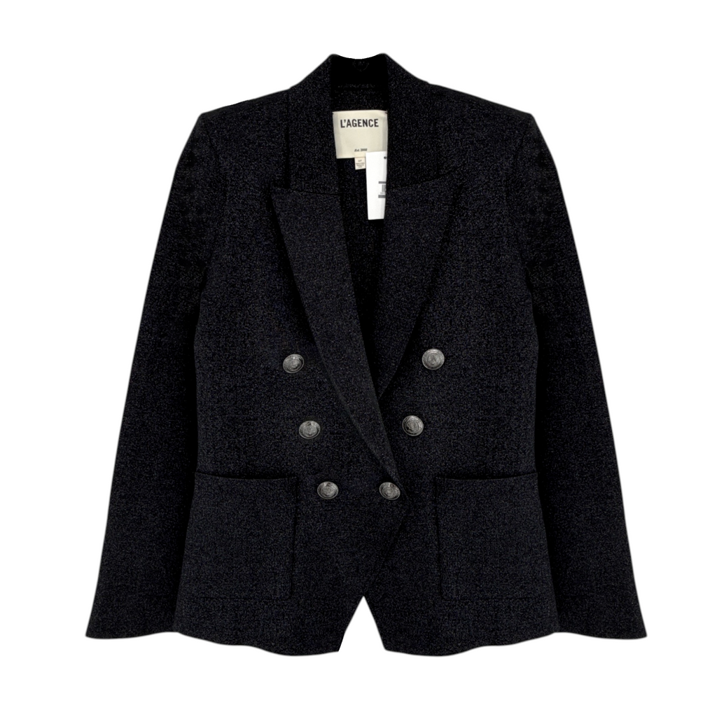 L'AGENCE Kenzie Metallic Knit Blazer in Black & Gunmetal Lurex S L'Agence