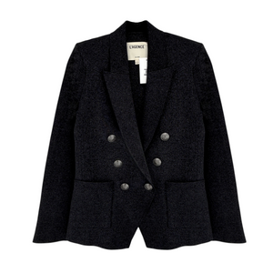 L'AGENCE Kenzie Metallic Knit Blazer in Black & Gunmetal Lurex S