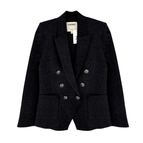 L'AGENCE Kenzie Metallic Knit Blazer in Black & Gunmetal Lurex S L'Agence