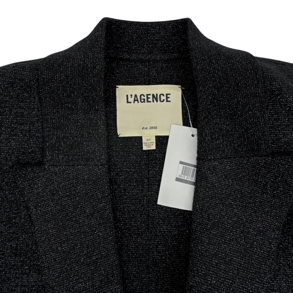 L'AGENCE Kenzie Metallic Knit Blazer in Black & Gunmetal Lurex S L'Agence