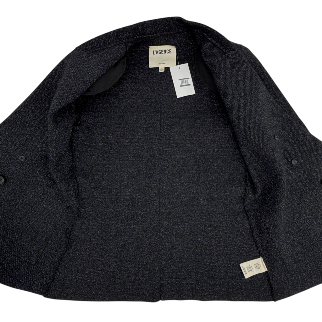 L'AGENCE Kenzie Metallic Knit Blazer in Black & Gunmetal Lurex S L'Agence