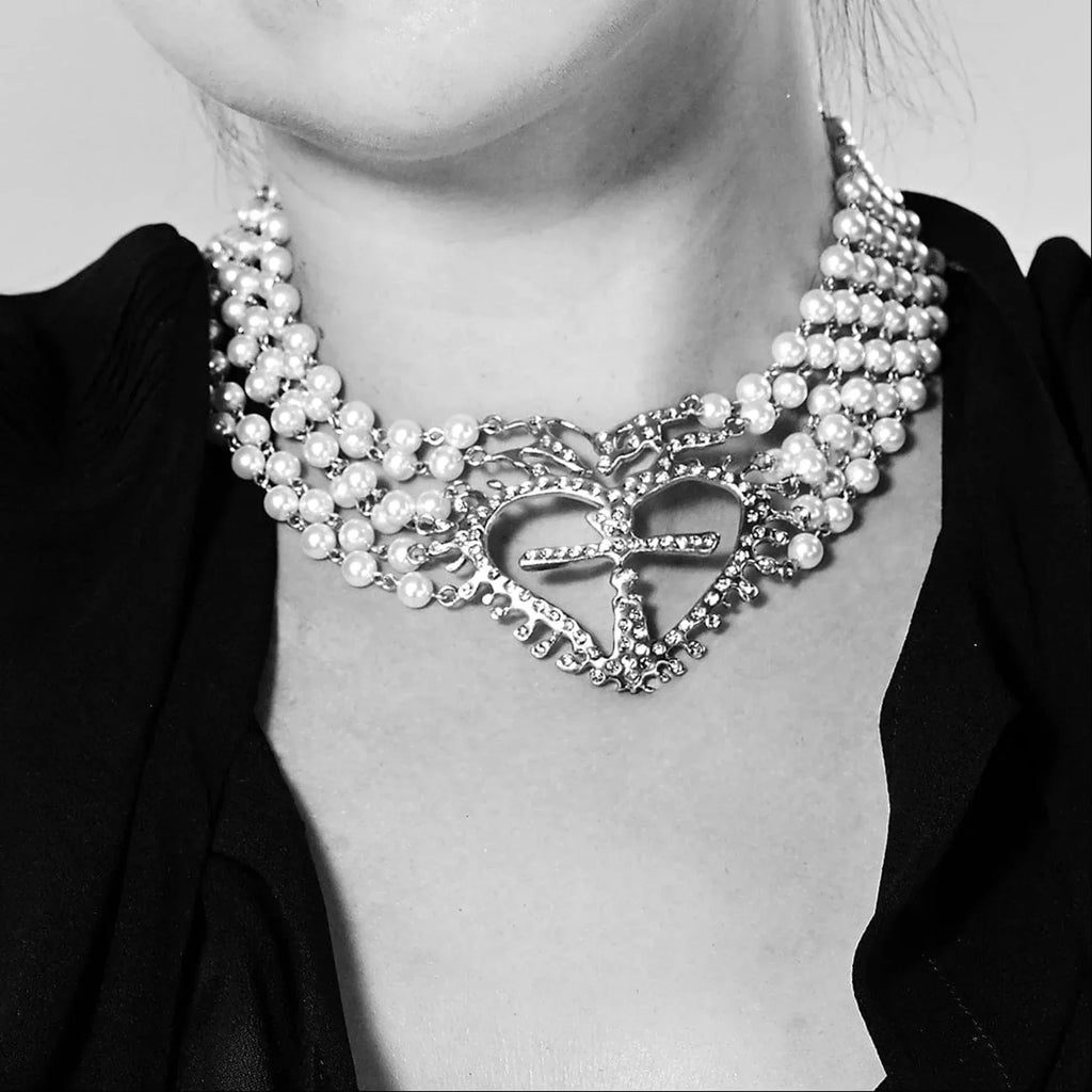 VIRGINS SAINTS & ANGELS VSA La Queen Collar in Cream Pearl & Silver - flyKAMP