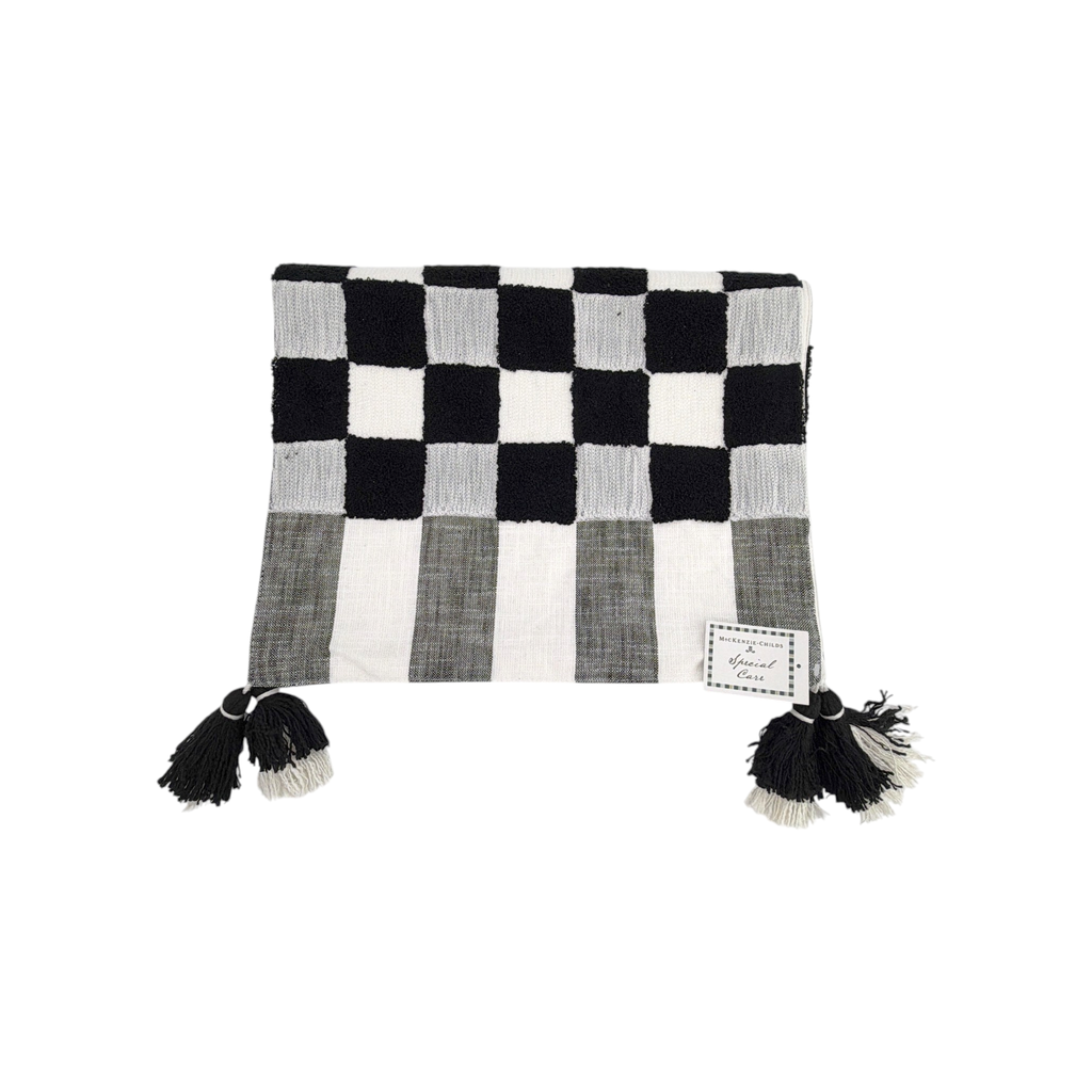 MACKENZIE-CHILDS Black Checks and Stripes Table Runner Mackenzie-Childs