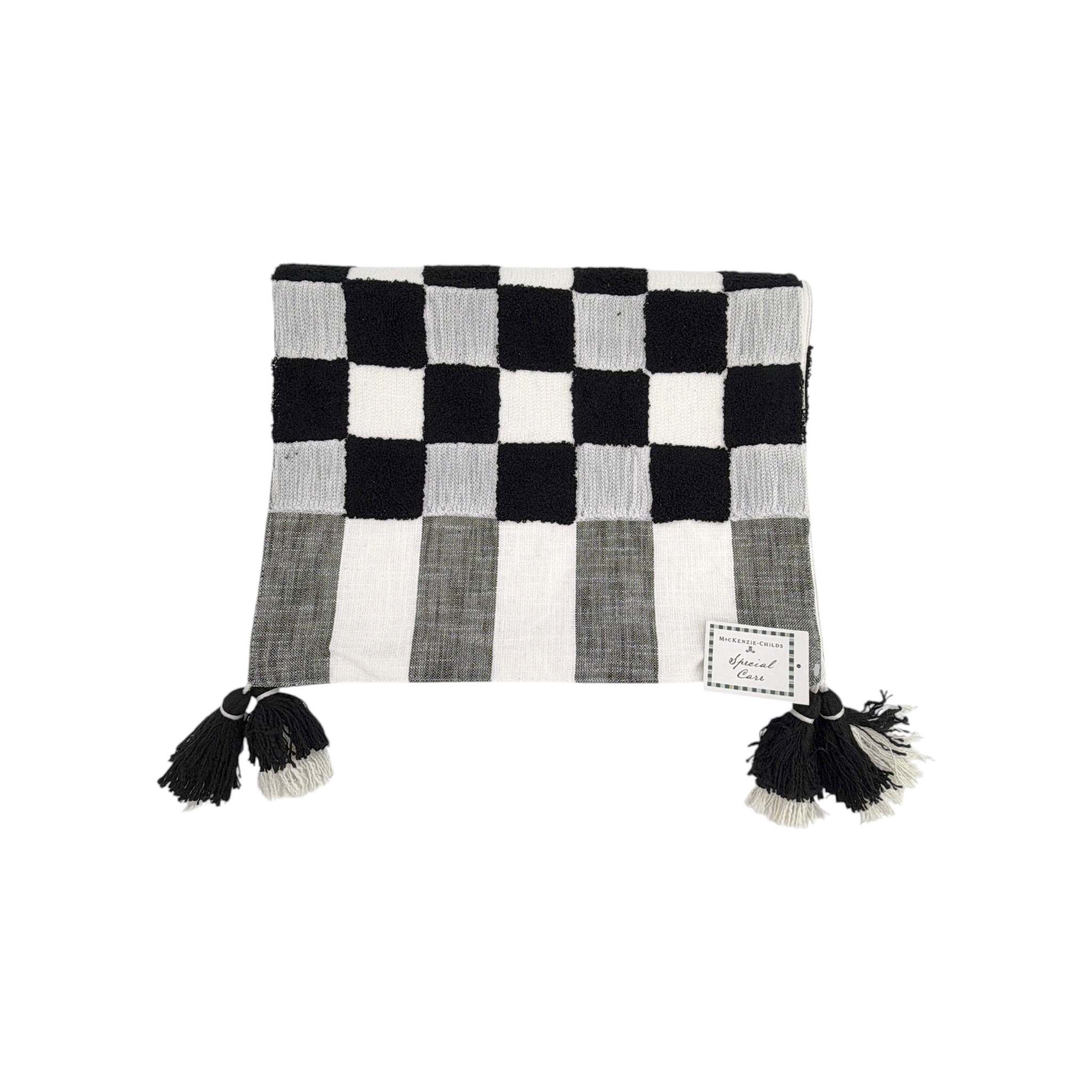 MACKENZIE-CHILDS Black Checks and Stripes Table Runner Mackenzie-Childs