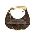 TOM FORD Calfskin Crocodile Embossed Mini Bianca Hobo Chestnut - flyKAMP