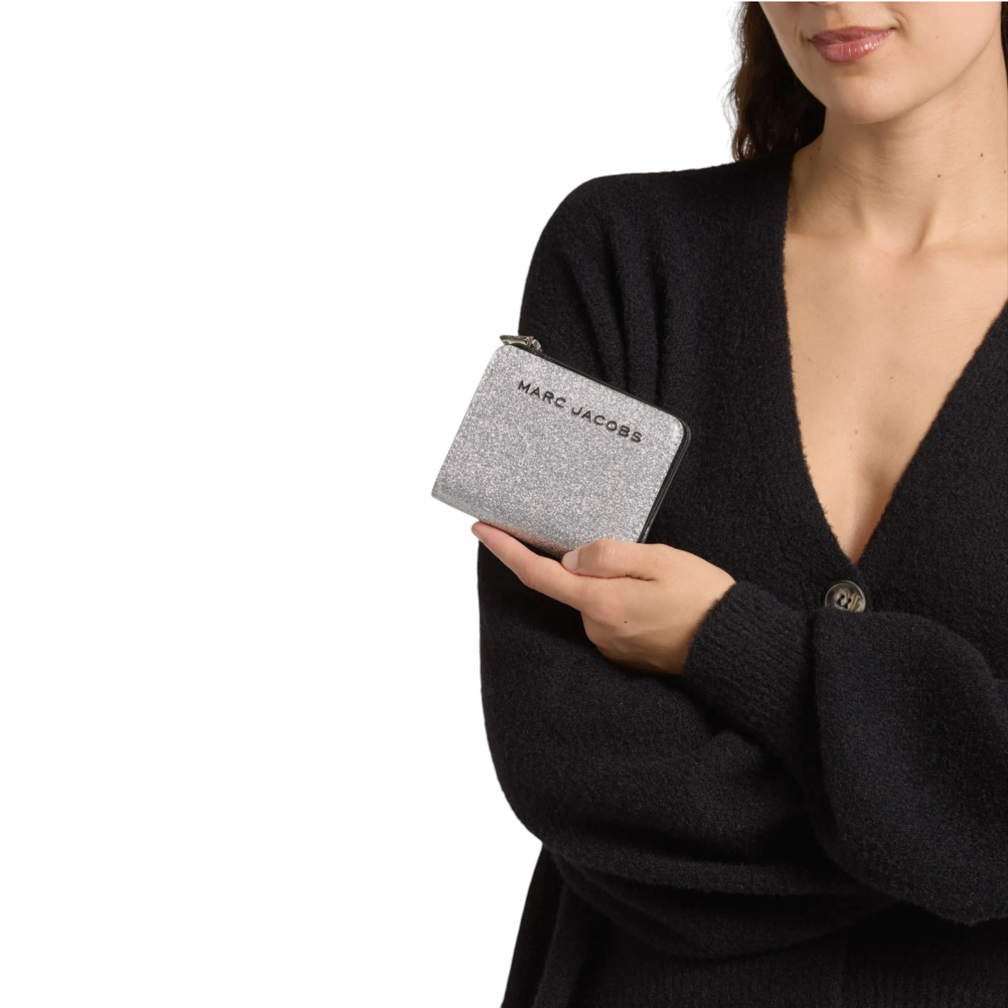 MARC JACOBS Mini Glitter Compact Wallet in Silver Marc Jacobs