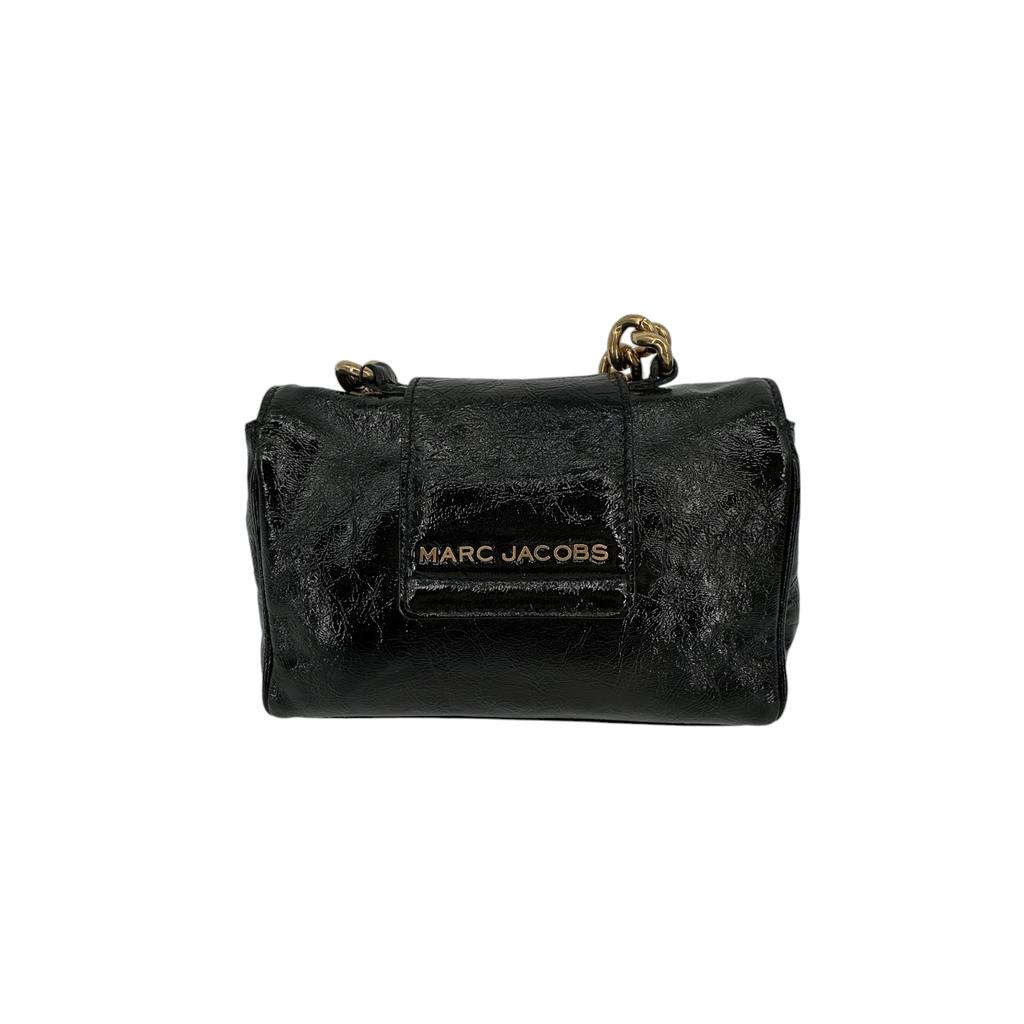 MARC JACOBS Textured Patent Leather Mini Chain Bag in Black Marc Jacobs