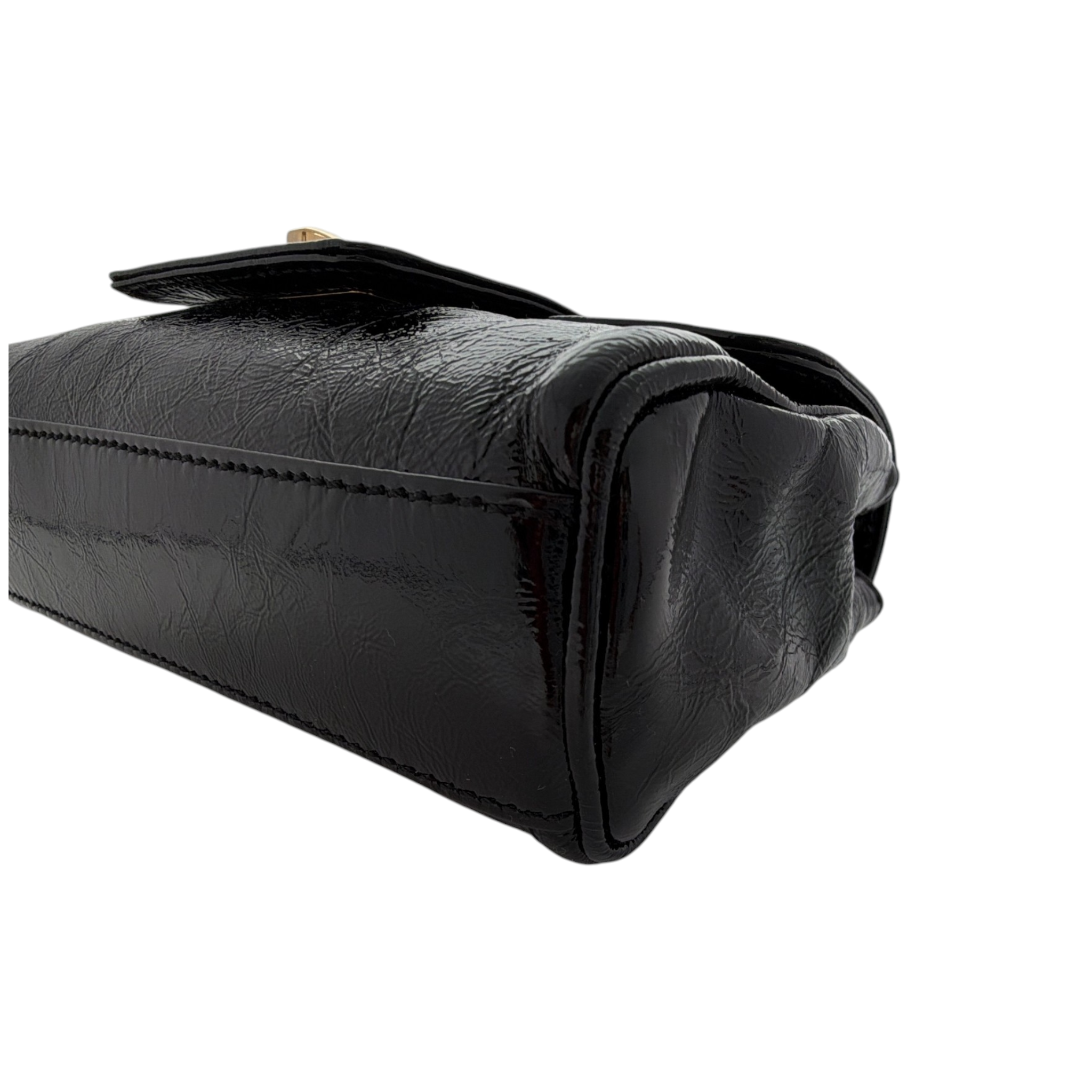 MARC JACOBS Textured Patent Leather Mini Chain Bag in Black Marc Jacobs