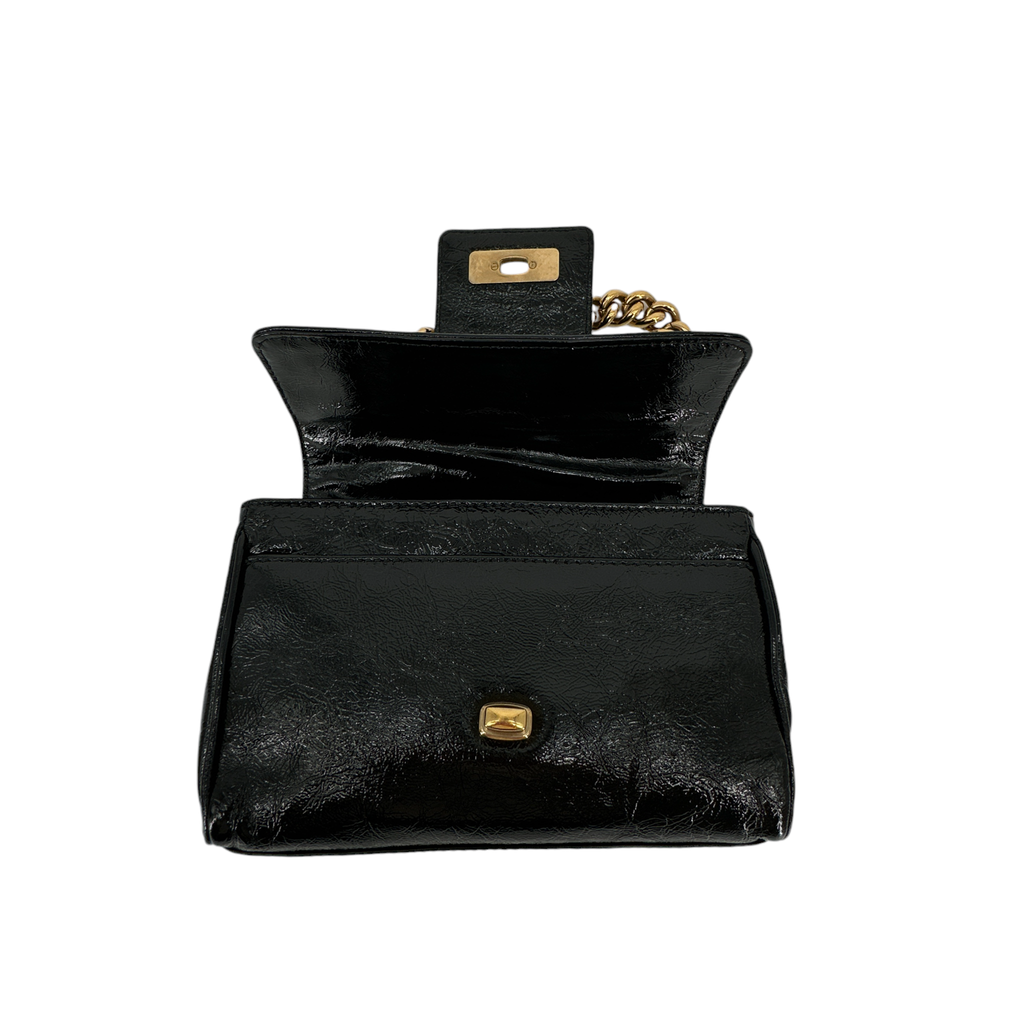 MARC JACOBS Textured Patent Leather Mini Chain Bag in Black Marc Jacobs