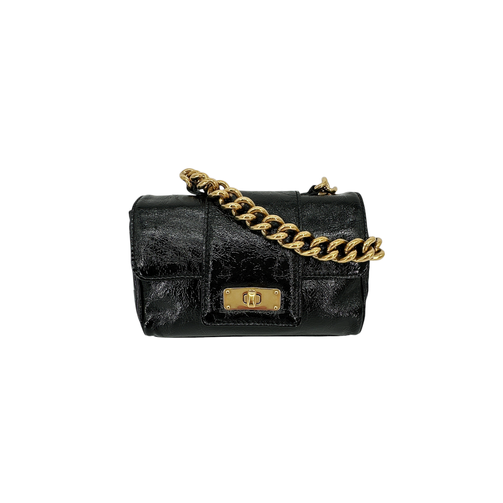 MARC JACOBS Textured Patent Leather Mini Chain Bag in Black Marc Jacobs