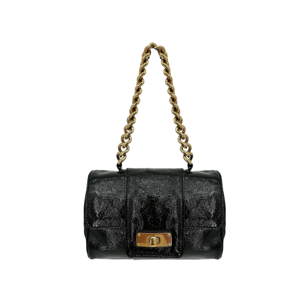 MARC JACOBS Textured Patent Leather Mini Chain Bag in Black Marc Jacobs